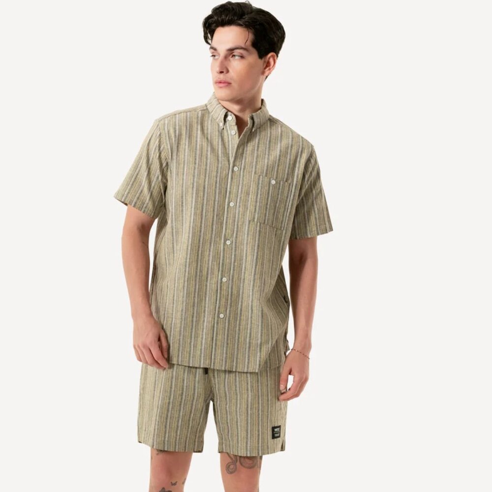 WeSC Austin‎ Shorts Yarn-Dye Mini Vertical Stripes Linen Blend Pull-on Unisex